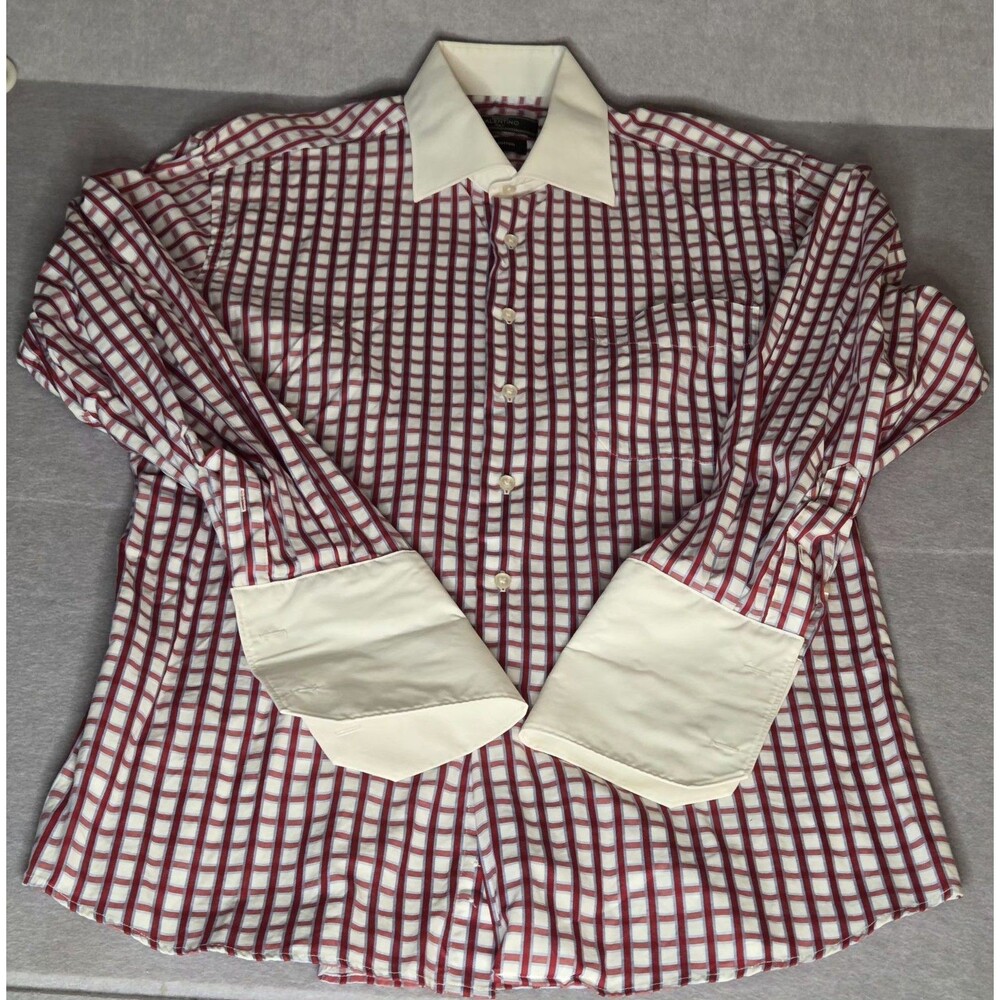 Sergio Valentino Italy Dress Shirt VTG Mens M 32/33 Red Blue Check French Cuff